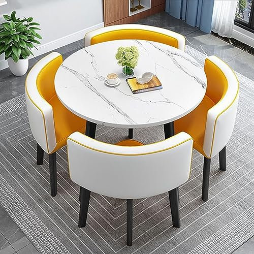 WDZDMYL Tavolo da conferenza Rotondo, Tavolo da Pranzo Rotondo con Set di 4 sedie, Tavolo da Pranzo Rotondo con Set di 4 sedie, Adatto per Cucina, Soggiorno, Sala da Pranzo, Set Tavolo da Pranzo A
