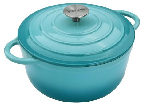 Forno olandese in ghisa smaltata da 4,5 qt con coperchio, forno olandese rotondo rotondo grande doppio manico classico pentola rotonda per cottura domestica, cucina, acqua