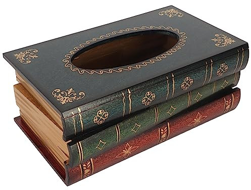 JEOZBM Taschentuchhalter Aus Holz, Antike Rechteckige Taschentuchbox, Vintage-Serviettenpapierspender in Buchform für Wohnzimmer, Badezimmer, Büro