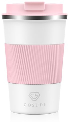 CS COSDDI Thermobecher- Isolierbecher, Edelstahl Travel Mug, 13oz/380ml Vakuum auslaufsicher Reisebecher mit Deckel, Autobecher, doppelwandig isoliert für Kaffee, Wasser und Tee, Kaffee-to-go Becher