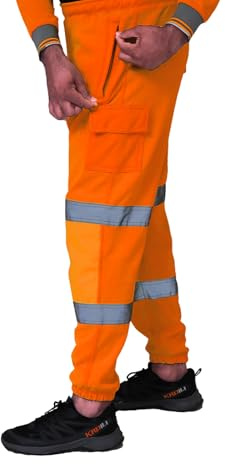 Dolce Vari 100% Polyester Hi Viz Mens Work Trousers Hi Viz Jogging Bottoms Safety Sweat Pants Multi Pockets Super Soft Hi Vis Cargo Security Work Wear Trousers