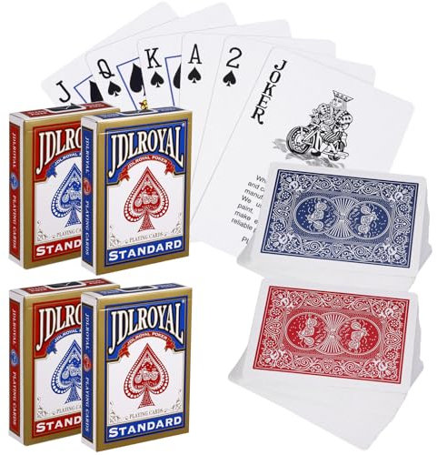 Partideal 4 X 56 Pokerkarten,Playing Cards,Karten Spielkarten, Wasserdicht Poker Karten mit 2 Eckzeichen, Kartenspiel für Party (Rot+Blau)