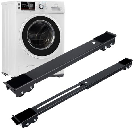 HULAGU 2 Piezas Base de Lavadora con Freno Base con Ruedas para Lavadora Base Muebles Ajustable Soporte Móvil para Lavadora Secadora Refrigerado Carga 300 kg 45.3 a 71.4 cm Negro
