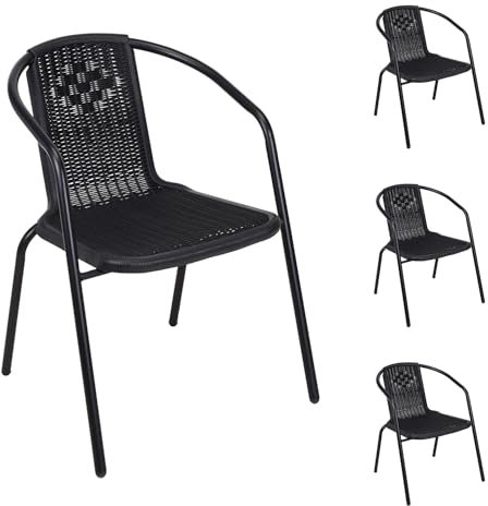 Mojawo Qualität 4 Stück Stahl/Polyrattanlook Bistrostuhl stapelbar Stapelstuhl Campingstuhl Gartenstuhl Küchenstuhl Balkonmöbel Gartensitzmöbel Schwarz