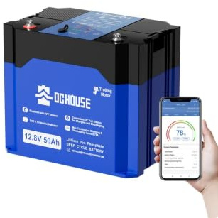 DCHOUSE 12V 50Ah LiFePO4 Bluetooth Batterie with DC Ports,mit 75A BMS, Grade A Lithium Batteriezellen, 640Wh Lithium Akku für Trolling Motor, Wohnmobil, Solar, Boot, Off Grid