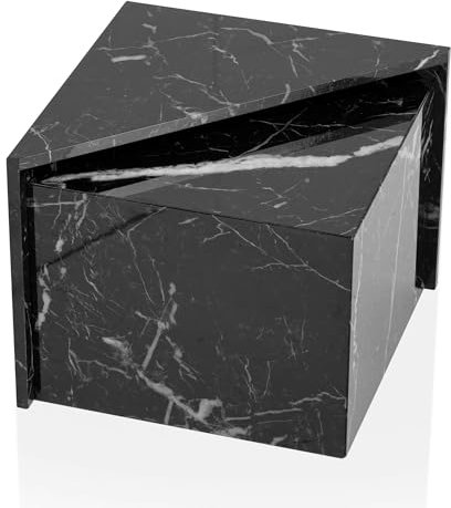 FineBuy Couchtisch 2er Set MONOBLOC Hochglanz Sofatisch mit Marmor Optik, Design Satztisch Eckig, Wohnzimmertisch Ineinanderschiebbar, Lounge Verschachtelungstisch Beistelltisch Klein Schwarz