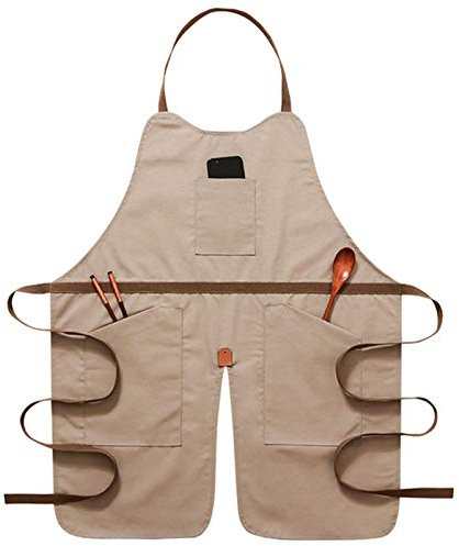 ECOLFE Schürzen für Männer, Werkzeugschürze, robuste Arbeitsschürzen, Unisex, for Küche, Garten, Töpferei, Handwerkswerkstatt, Garage (Farbe: Grau, Größe: X-Large)(Color:Apricot)