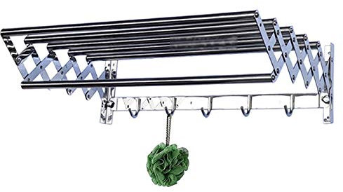 Wäscheständer An der Wand montierter, zusammenklappbarer Wäscheständer, ausziehbarer Wandtrockner, platzsparender Wäscheständer mit Kleiderbügeln und Handtuchhaken zum Aufhängen (Größe: 60 cm)
