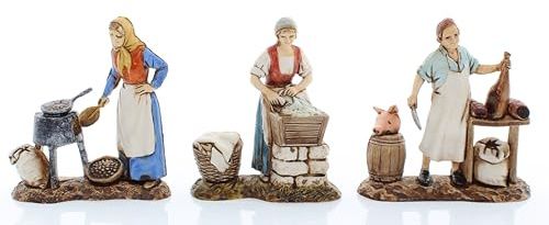 Moranduzzo Tris Mestieri per Presepe da Cm 8 Scala 1:22 - Statuine Presepe Indistruttibili - Stile 700', Pittura Rifinita a Mano, Prodotto Ufficiale, Made in Italy, Scultore M. Landi