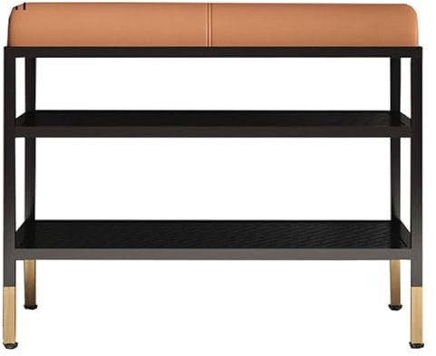 KaBuea Schuhaufbewahrungsbank, Schuhschrank für den Flur, Schuhregal, Schuhbank aus Schmiedeeisen, 5 cm Schwammkissen, mehrschichtiges Schuhregal für Schlafzimmer, Wohnzimmer, Eingang (Farbe: Braun