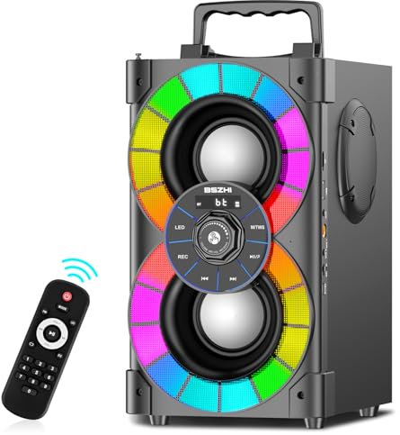 BSZHI Bluetooth Altoparlanti 80W Grande Potente Wireless TWS Altoparlante Portatile Outdoor Home Party con Luci LED, Subwoofer, Radio FM, Telecomando e Stereo Bass Sound Boombox