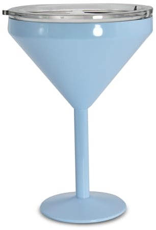 AGH life Stainless Steel Margarita Tumbler with Lid, 295ml Insulated Martini Glasses, Double Wall Insulated Cocktail Tumbler Wine Glasses for Party, Vacation, Pool, Beach (Style 2-Light Blue)