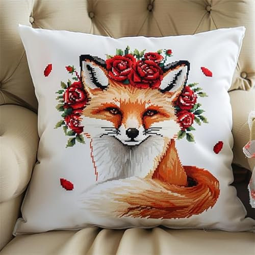 Kitquiver Knüpfen Set Kissen Fuchs Knüpfset für Erwachsene (43X43cm) Knüpfen Handarbeit Set Kissen Bastelset Knüpfen Handwerksset Kissen DIY Bastelset für Anfänger für die Sofa-Heimdekoration