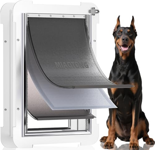3-Flap Never Rust Extra Large Dog Door for Doors with Sliding Lock Panel, Steel Frame and Telescoping Tunnel Pet Door, Extreme Weather Durable Doggy Door （Pets Up to 220 Lb）