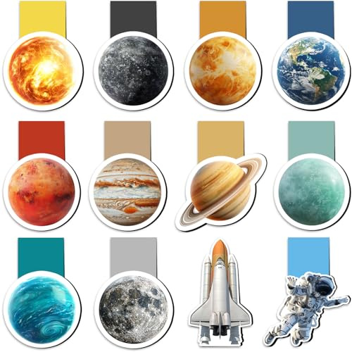 12 Stück Lesezeichen Magnetisch, Tixlux Magnet Lesezeichen im Planet-Stil für Kinder, Lehrer, Studenten, Buchliebhaber, Planetenfans