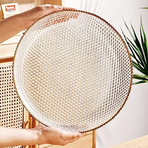 Fruit Bowl for Kitchen Counter 2 PCS Gold Rimmed Glass Fruit Tray for Home Living Room Coffee Table Simple Modern Light Luxury Style Fruit Tray Snacks Dried Fruit Tray Fruit Decorative Plate