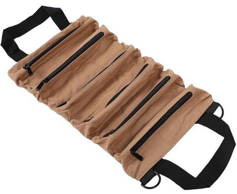 Sac à outils enroulable avec 6 poches zippées, sac de rangement amovible pour clés, tournevis, clé à douille, pince, kaki