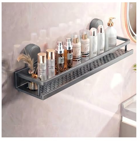 lesulety Saugnapf Duschablage Ohne Bohren, Grau, 50CM | Tragfähigkeit 10 kg, Aluminium - Abnehmbare und Rostfreie, 1-Minuten-Installation, Duschgel Halterung für Shampoo Conditioner