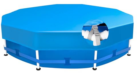 Sekey Poolabdeckung Rund 366 cm – Passend für Runde Stahlrahmenbecken | Verstellbare Schnallen & Klettverschlüssen | Wind- & Staubdicht | Reißfestes Hochdichtes Abdeckplane | Blau