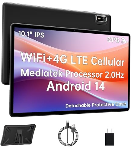 HAOVM Android 14 Tablet 10.1 Inch,4G SIM Unlocked, Quad-Core CPU 2.0GHz,3GB+32GB, TF Expandable, IPS Display, 5G WiFi, Bluetooth 5.0,5MP+8MP Dual Cameras,5000mAh, GPS, Google Kids Space，Black case