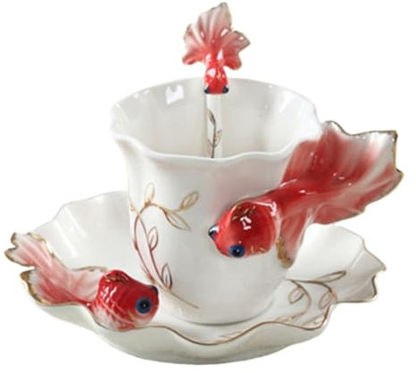 DLZFUDTY Tazzine Caffe,Tazzine caffè Pesce Oro Smalto Tazza di caffè Tazza di Porcellana Tazze Vestito Creativo Presente Presente Tazza di Ceramica Bone Cina Tazza(D)