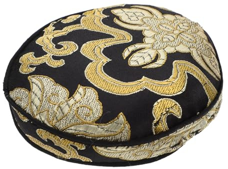 Buddha Klangschalenkissen 10cm Schwarz Rund aus Baumwollstoff | Traditionelles Muster, Leichtes Schalenpad für Klangschale, Buddhistische Tempel und Wohnraumdekoration