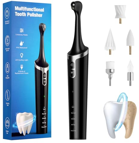 Kit Blanchiment Dentaire, Polisseur Dentaire électrique avec 5 têtes de brosse, kits de blanchiment des dents pour le Nettoyage et le Blanchiment Des Dents, rechargeable et étanche