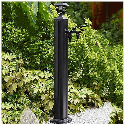 SBCGFY Colonne de Robinet de Jardin à énergie Solaire, Support de Tuyau d'arrosage autoportant avec Robinet en Laiton, Robinet d'arrosage Yard Butler Ex(Style 2 14×14×114CM)