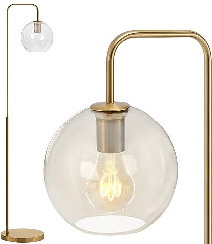 Warmiehomy Floor Lamps for Living Room with Glass Lampshade, Corner Floor lighting, Retro Arch Standing Lamp, Industrial Tall lighting Brass Gold Reading Free stand Lights Study Lights with E27 Socket