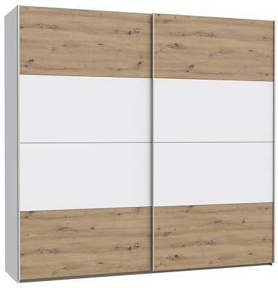 Homely | Armario de Puertas correderas DOMY 220 | Acabado Laminado sintético Color Roble Artisan/Blanco Mate | Medidas 220x61,2. Altura 210 cm. | Diseño Funcional