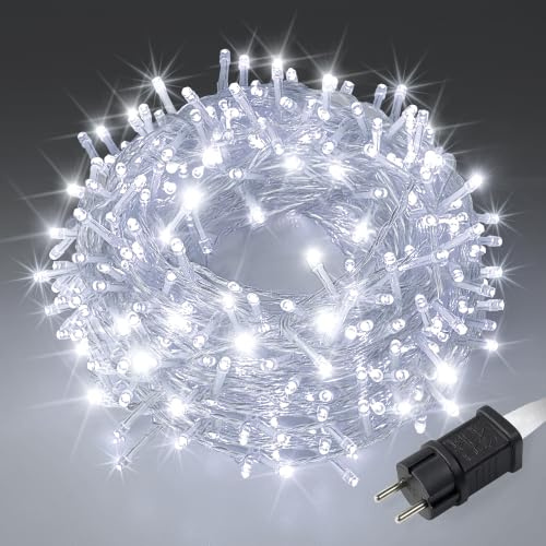 LEECOCO Lichterkette Außen 10m 100 LED, Kaltweiß, 8 Modi mit Speicherfunktion, Strombetrieben für Garten, Weihnachten, Hochzeit, Party, Innen & Außenbereich (KaltesWeiß, 10m 100 LED)