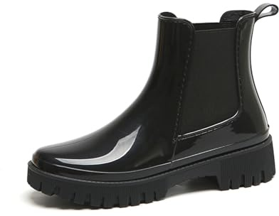 Generisch Botas de goma para mujer Moda Temporada Lluvia Corto Bajo Color Sólido Reforzado Impermeable Antideslizante Perfecto Cómodo Botines Antideslizantes, Negro , 38 EU