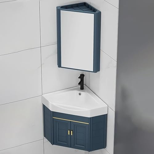 Évier de salle de bain d'angle – Meuble mural pour petits espaces, lavabo de salle de bain combiné et armoire pour une gestion efficace de l'espace