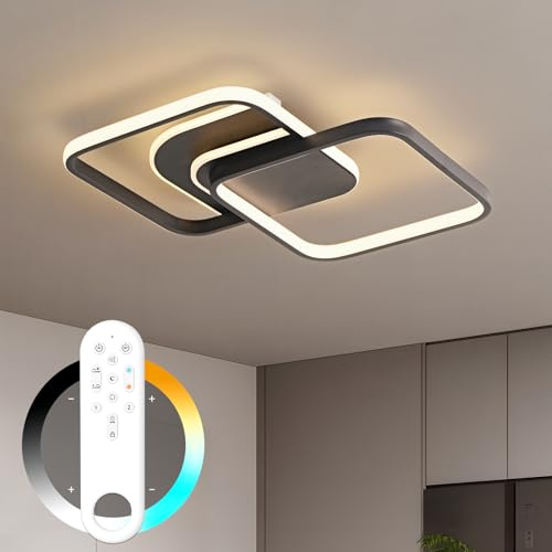 Amdelne LED Deckenlampe Dimmbar 65CM, 45W 5600lm Deckenleuchte Wohnzimmer mit Fernbedienung/Memory-Funktion, Stufenlos 2800-6000K Wohnzimmerlampe für Schlafzimmer Esszimmer Kinderzimmer Flur, Schwarz