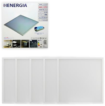 KOMBO HENERGIA - 5 Pannelli LED, 60x60 cm 36W 4600 Lumen, Luce Bianca Naturale 4000K – Driver Lifud, Diffusore Opale, Installazione a Incasso, Design Ultrasottile per Uffici e Negozi