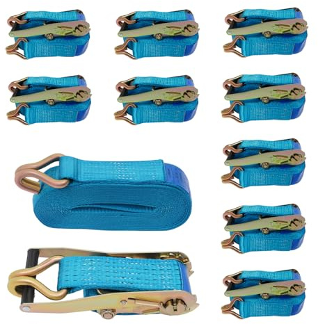 10er Set Spanngurte mit Ratsche – Hochbelastbare Frachtfixierung, 5 t Tragkraft, für Anhänger, LKW, Möbel & Maschinen (Blau, 8m)