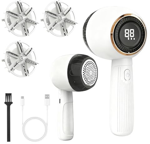 Maquina Quita Pelusas Eléctrica, Afeitador de Bolitas Recargable y Portátil,3 Velocidades Ajustables, Pantalla LED, Para Todo Tipo de Tejidos, Ropa y Muebles, Incluye Cepillo de Limpieza