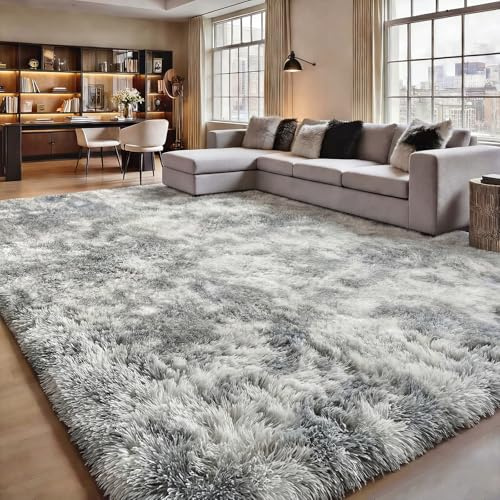 Homcomodar Hochflor Teppich Wohnzimmer Grau Teppich Wohnzimmer 160x230 Große Teppiche Anti-Rutsch Teppiche Kinderzimmer Schlafzimmer Flauschiger