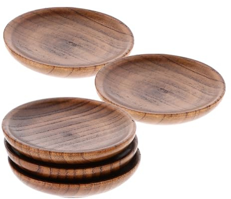 Healeved Juego de 5 Platos Redondos de Madera para Sushi Cuencos Mini para Condimentos y Salsa de Soja Diseño Compacto de 75 CM Ideales para Servir Aperitivos y Acompañamientos en