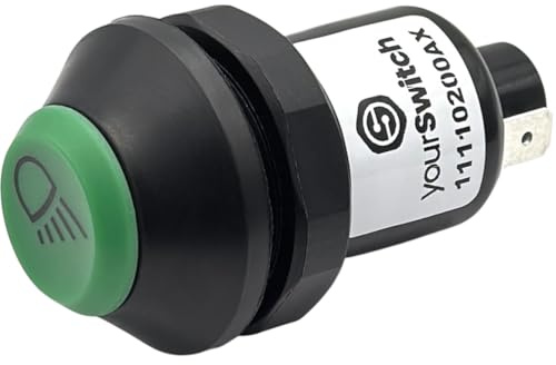 yourSwitch 11110200AX Druckschalter mit Arretierung: Arbeitsscheinwerfer grüner Knopf 12V Licht hinten, Heck kompatibel mit AGCO Fendt G210.903.020.020, G210.902.111.010