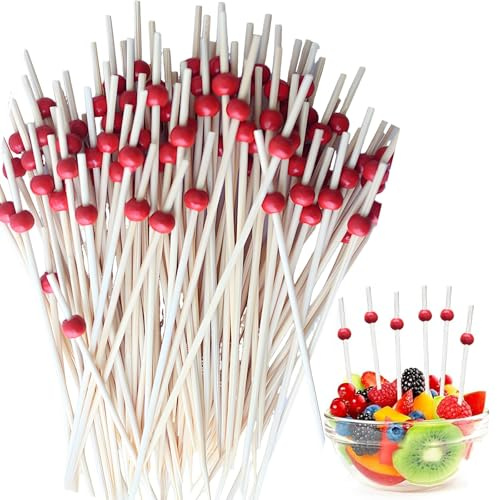 Pinchos de madera, 200 brochetas de frutas y decoración de cócteles, 12 cm, pinchos de madera natural, para frutas, barbacoa, aperitivos y bebidas, ideal para cumpleaños, fiestas y carnaval