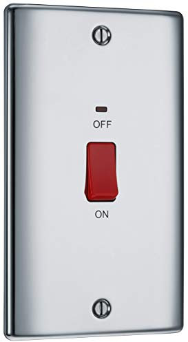 BG Electrical Large Cooker Control Switch Unit with LED Power Indicator, Double Plate, Double Pole, Raised Profile, Round Edges, Nexus Metal, Polished Chrome, 45A, NPC72