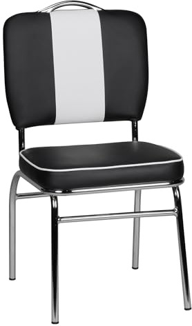 Wohnling Esszimmerstuhl 47x45x90 cm American Diner Retro Schwarz Weiß | Küchenstuhl gepolstert mit Rückenlehne, Essstuhl im 50er Jahre Stil, Polsterstuhl Kunstleder, bis 120 kg belastbar