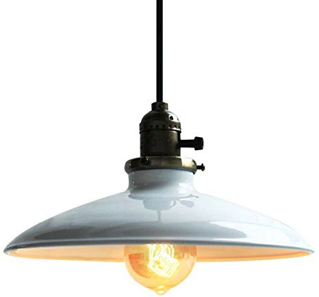 Lightess Lampada a Sospensione Vintage Rustico Industriale Lampada Diametro 25.5 cm a Soffitto di Alta Qualità per Sala Cucina Salotto Camera da Letto,E27 (Bianco)