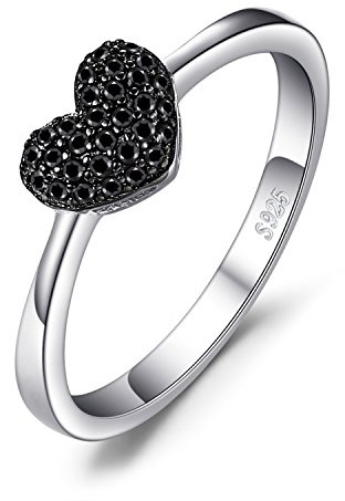 JewelryPalace Corazón Espinela Negro Anillo Plata de Ley 925 Mujer Chapado en Oro, Promiso Alianzas para Niñas, Aniversario, Joyería Personalizada