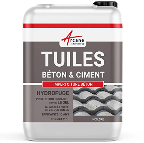 Hydrofuge Toiture Imperméabilisant Tuile Béton, Incolore 2.5 L | Traitement Hydrofuge Incolore, Imperméabilise Tuiles Béton et Ciment, Protège du Gel et des Mousses - Arcane Industries