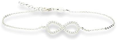 Silberarmband Damen Infinity Unendlichkeit Symbol Armband 925 Sterling Silber Zirkonia Armkette Verstellbar Charm Armband mit Unendlichkeitszeichen zum Valentinstag für die Frau oder Freundin