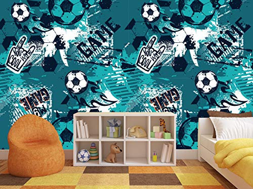 Fotomural Vinilo Para Pared Infantil Pelotas Animación Fútbol | Fotomural para paredes | Mural | Vinilo Decorativo | 400 x 300 cm | Decoración comedores, salones, habitaciones