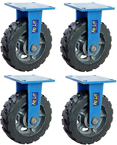 Pro-Lift-Werkzeuge 4 Stück Bockrollen je 800 kg Tragkraft Gummi-Rollenbelag Schwerlastrollen Transportrollen Rollen Stahlgussfelge 4x