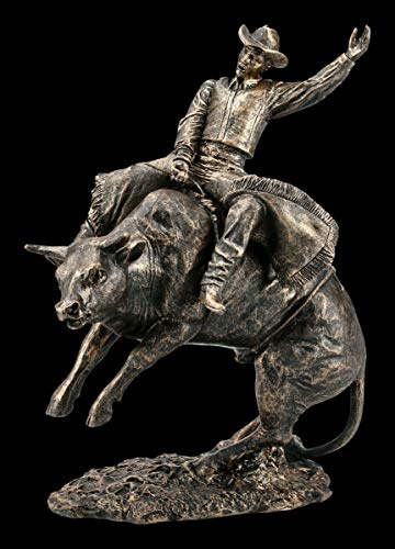Cowboy Figur reitend auf Bulle | Rodeoreiter, Dekofigur, Dekoartikel, Westerndeko, Skulptur, Statue, Bronzeoptik, H 24,5 cm